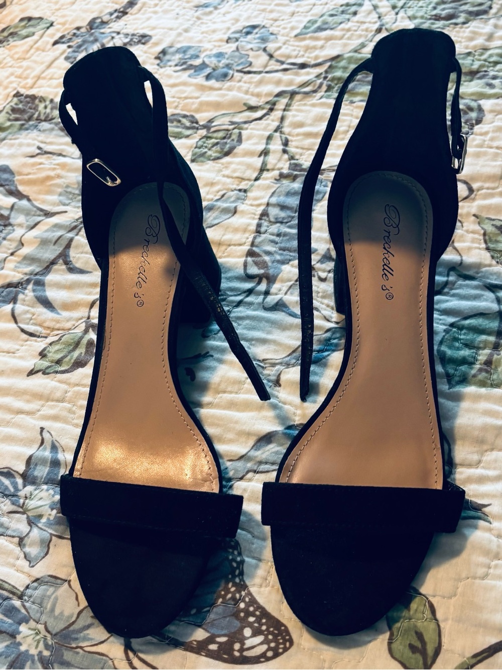 Black Ankle-Strap Suede Heeled Sandals